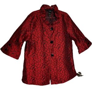 Ali Miles NWT Womens Size L Red Textured Jacquard Swing Jacket 3/4 Sleeve Topper
